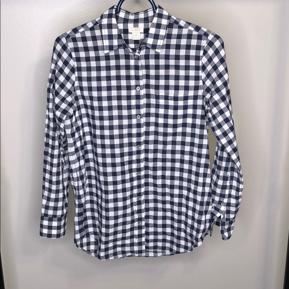 J Crew Blue White Plaid Button Up Long Sleeve